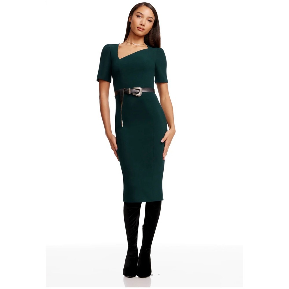 Dress The Population Womens Sheath Dress Green Short Sleeve